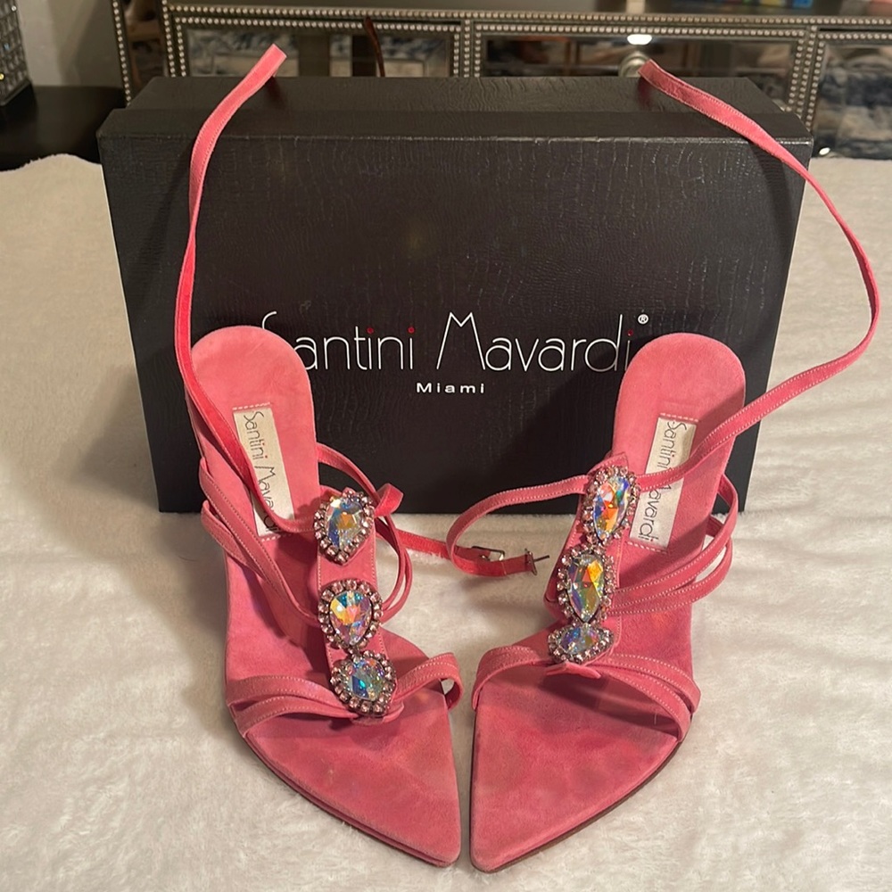 Santini Mavardi Women’s Italian Custom Sandals Pink Swarovski Rhinestone